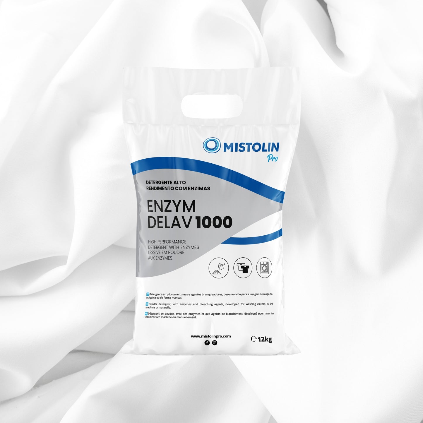 ENZYM DELAV-1000 DETERGENTE PO ENZIMAS [12KG], é um detergente em pó, atomizado, com enzimas e agentes branqueadores, especialmente desenvolvido para a lavagem de roupa à máquina.