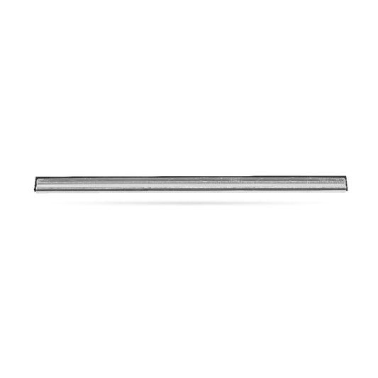 Rodo inox para vidros, com borracha 35cm. O rodo é composto por uma alça e um canal de aço inoxidável perfurado com mola para prender a borracha. 35CM