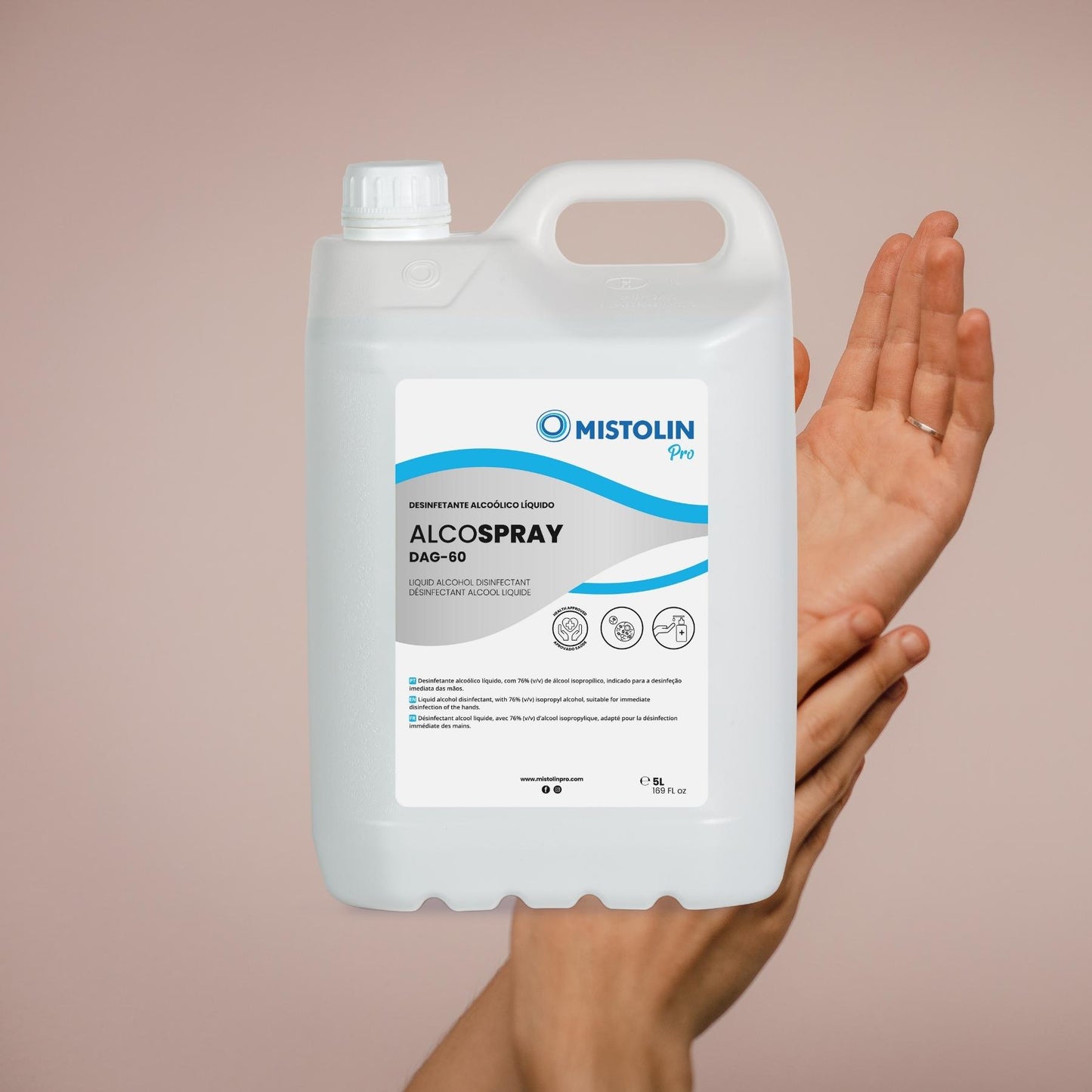ALCOSPRAY DAG-60 DESINFETANTE MÃOS LIQUIDO 5LT, é um desinfetante alcoólico líquido, indicado para a desinfeção imediata das mãos.