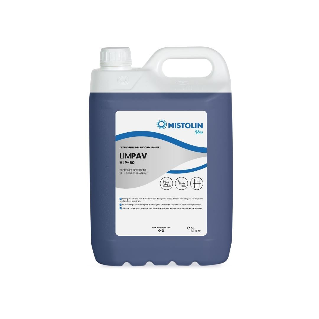 LIMPAV HLP-50 DETERGENTE DESENGORDURANTE 5LT, é um detergente alcalino com baixa formação de espuma, especialmente indicado para utilização em auto –lavadoras industriais.