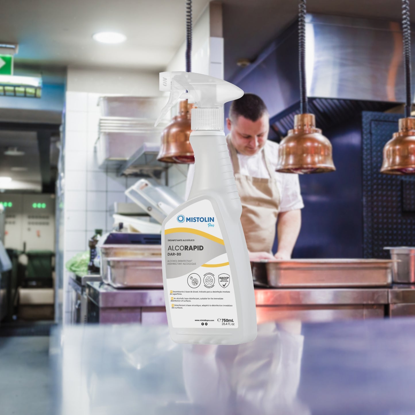 Superfície lavável após aplicação do desinfetante alcoólico AlcoRapid DAR-80, secagem rápida