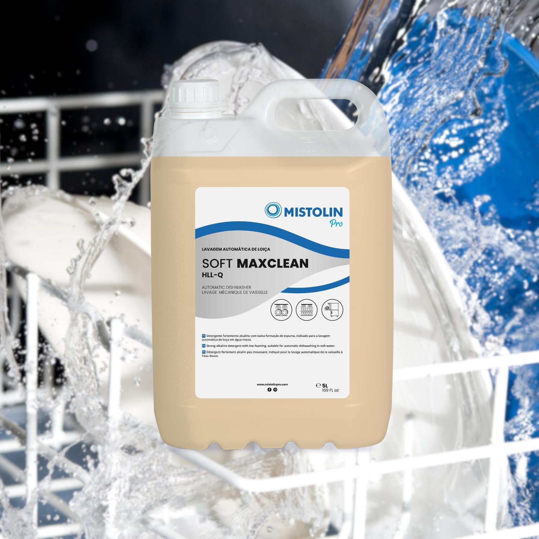 SOFT MAXCLEAN HLL-Q DET.LAV.MECANICA LOIÇA 5LT, é um detergente fortemente alcalino com baixa formação de espuma, indicado para a lavagem automática de louça em água macia. 
