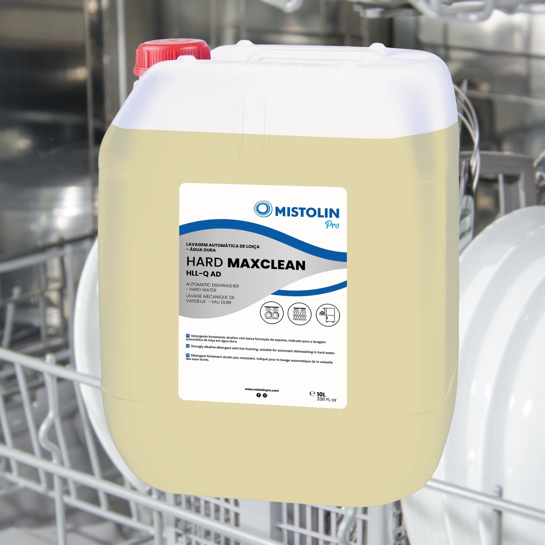 HARD MAXCLEAN HLL-Q AD DET.LAV.MECANICA LOIÇA 10LT, é um detergente fortemente alcalino com baixa formação de espuma, indicado para a lavagem automática de louça em água dura.