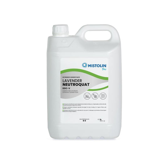 NEUTROQUAT LAVANDA DDC-V DET.HIGIENIZANTE 5LT, é um detergente desinfetante concentrado e neutro, de dupla ação, para a limpeza e desinfeção profundas de todo o tipo de superfícies laváveis e pavimentos.