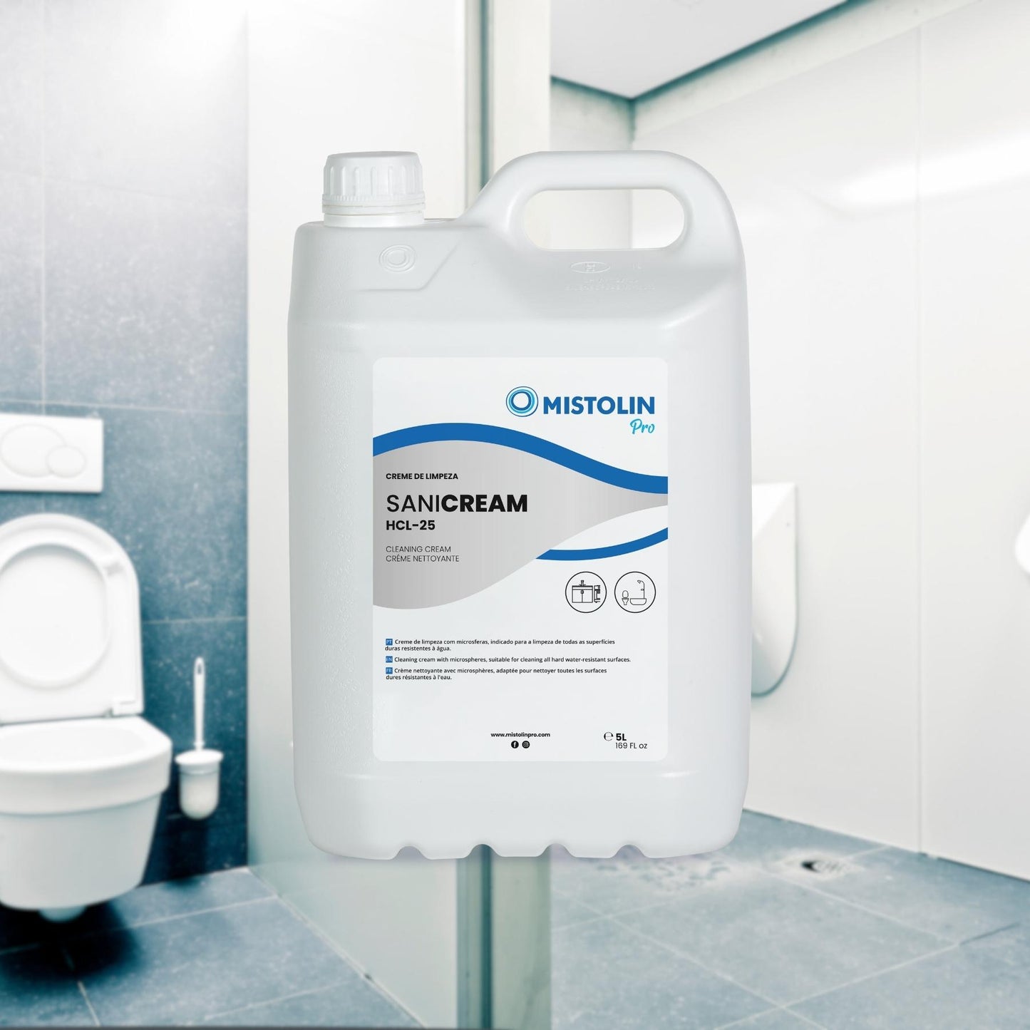 SANI CREAM HCL-25 CREME LIMPEZA WC 5LT é um creme de limpeza com microsferas, indicado para a limpeza de todas as loiças sanitárias.