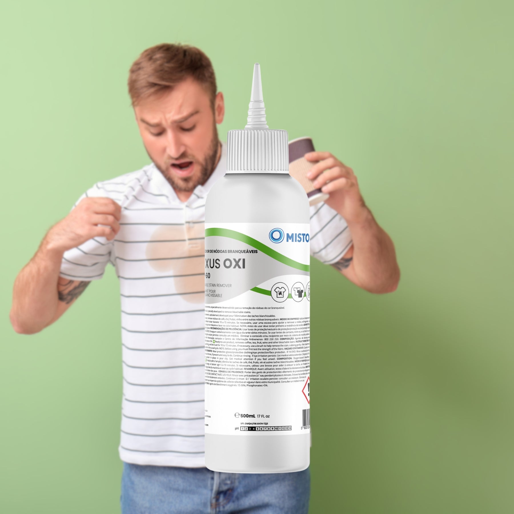 NEXUS OXI LRB-60 REMOVE NODOAS BRANQUEAVEIS 500ML, é um produto de pré-tratamento, especialmente desenvolvido para a remoção de nódoas de cor branqueável.