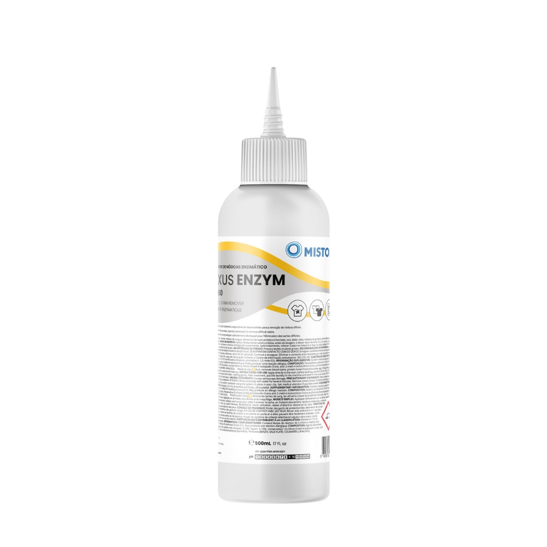 NEXUS ENZYM LRE-60 REMOVE NODOAS ENZIMATICO 500ML, é um produto enzimático de pré-tratamento, especialmente desenvolvido para a remoção de nódoas difíceis.