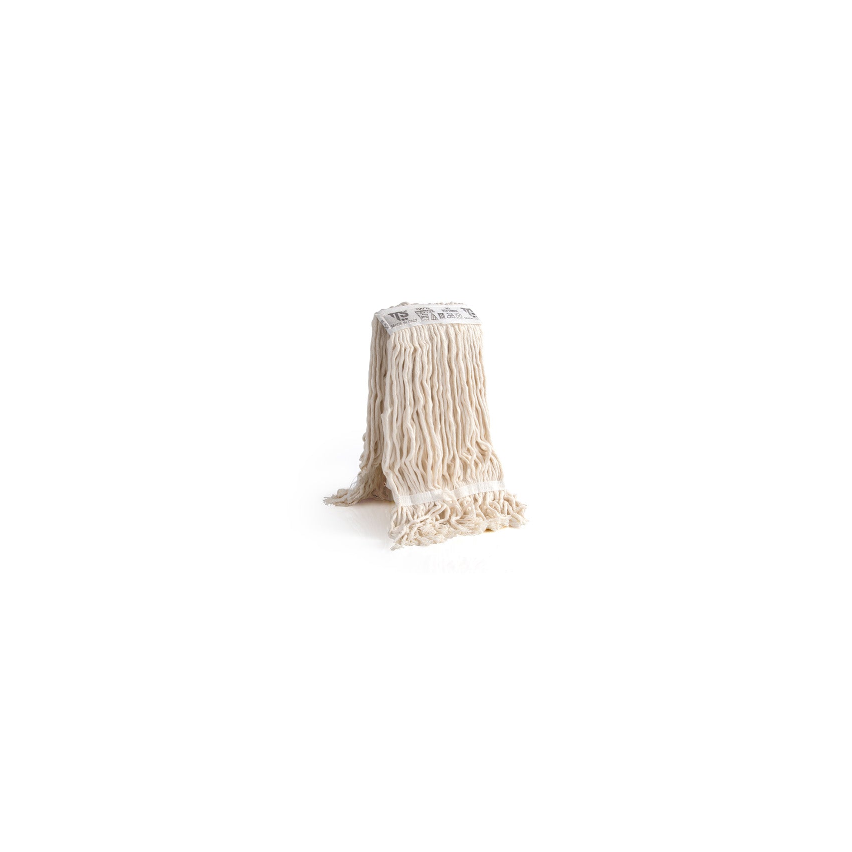 Mopa algodão com banda com faixa central de 5cm. Sistema com pinça para ser usado com espremedor de mandíbulas ou plano. Ideal para limpar sujidades residuais que necessitem de enxaguamento recorrente das fibras.
