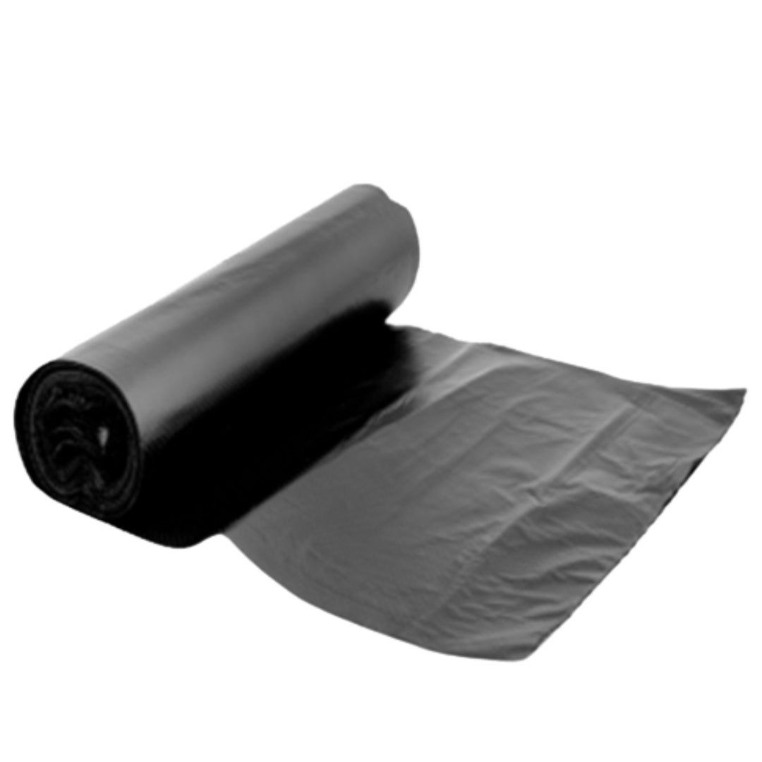 Sacos do lixo pretos G.70, para 30L, adequados para retenção de resíduos de uso doméstico ou industrial.  Os sacos vêm em formato de rolo.