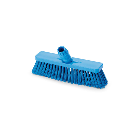 Vassoura de fibra rija azul. Muito resistente, permite uma limpeza mais profunda e eficaz. Cerdas laterais inclinadas para uma varredura perfeita dos cantos. 30CM