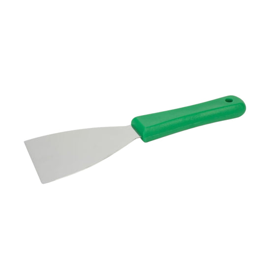 Raspador de mão, com lâmina de aço inoxidável e punho verde ergonómico. Afiado e resistente. 