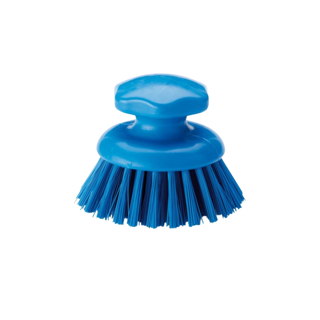 Escova média de mão em fibra azul redonda. 120MM Ideal para limpeza de superfícies curvas ou irregulares. 