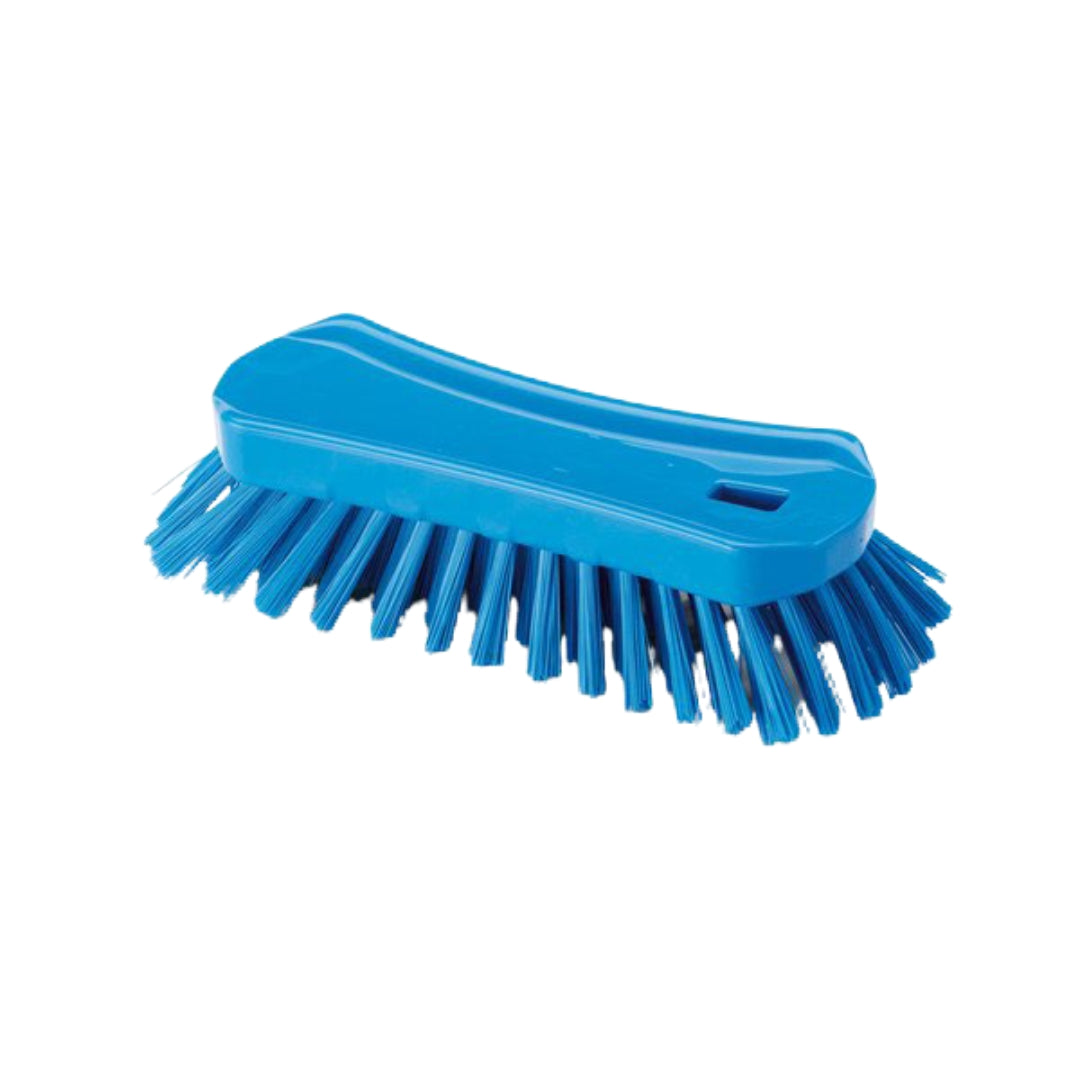 Escova mão em fibra rija PP-PBT azul.   Escova ergonómica ideal para a limpeza de todas as superfícies.