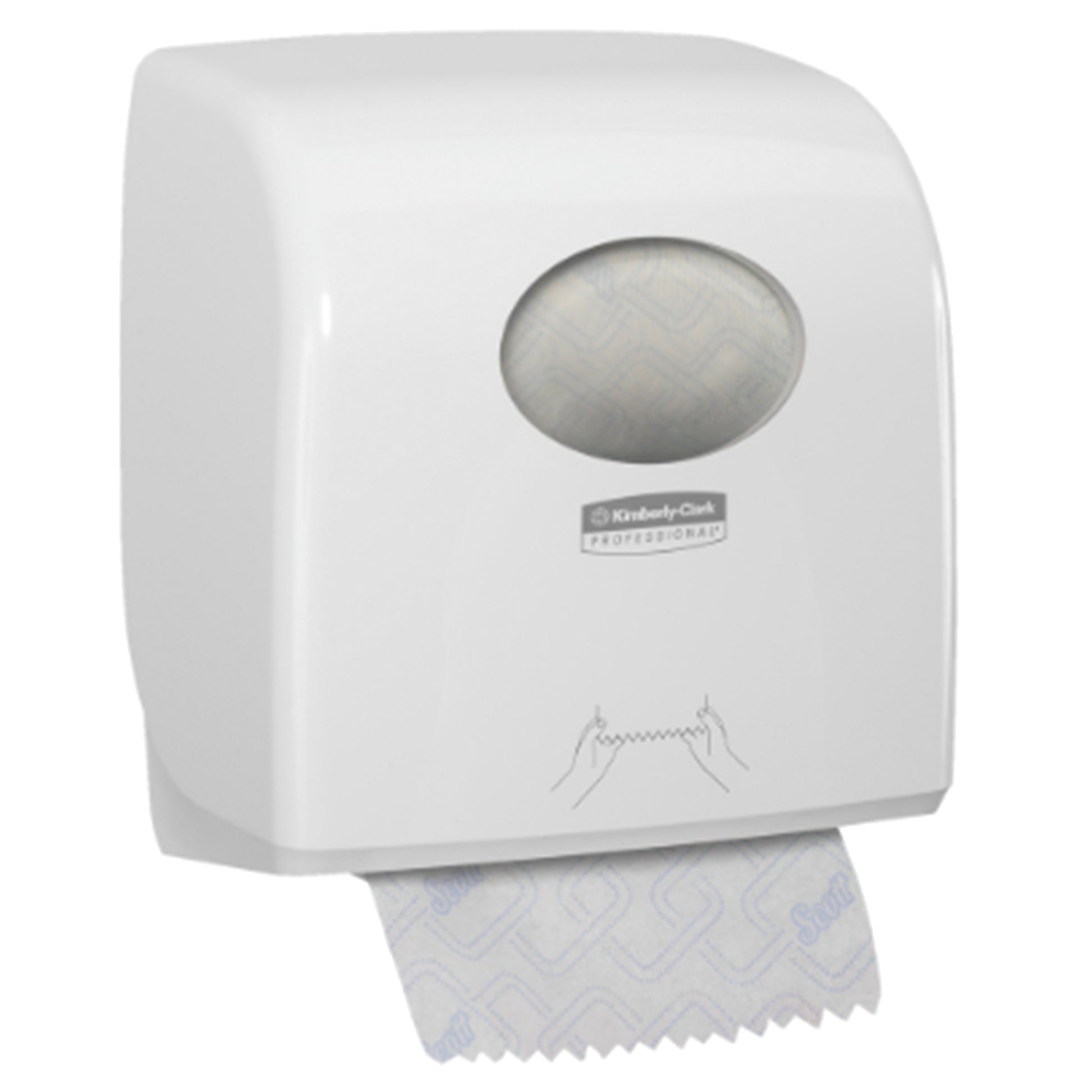 Dispensador SLMROLL branco AQUARIUS* Sistema Cativo, projetado para funcionar em perfeita harmonia com as marcas confiáveis ​​e familiares Kleenex® e Scott®. 